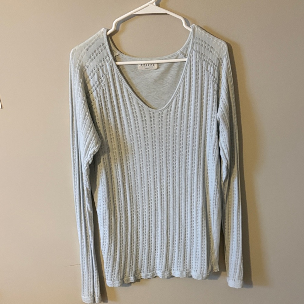 Velvet light blue  Ribbed Long Sleeve Top